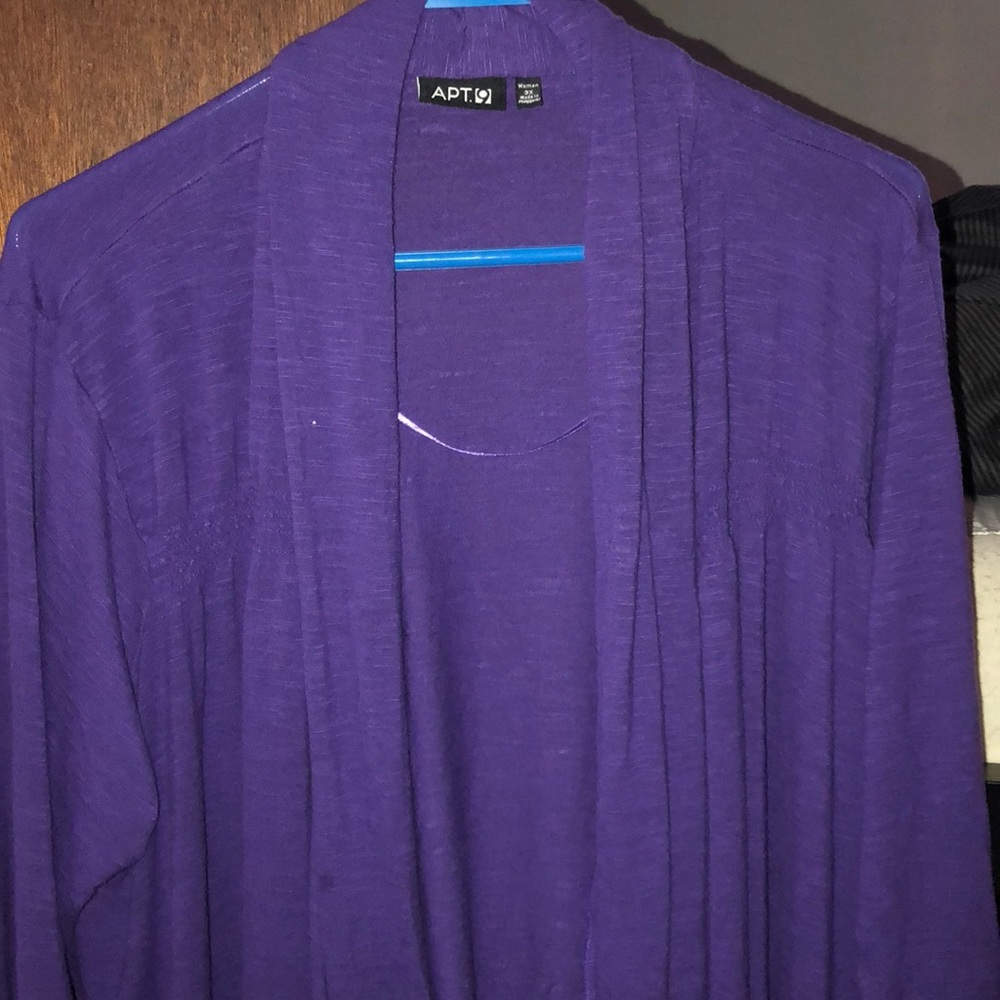 Purple 3/4 length sleeve shrug open front sweater